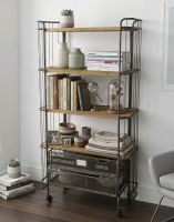 The Tall Industrial Trolley Shelving Unit with a Selection of Curios Displayed in a Modern White Living Room Interior - Digital Illustration The Tall Industrial Trolley Shelving Unit with a Selection of Curios Displayed in a Modern White Living Room Interior - Digital Illustration