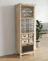 The Tall Vintage Multi Drawer Storage Cabinet Shown in a Living Room next to a Plant - Digital Illustration
