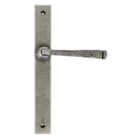 The Tapered Slimline Lever Espagnolette Door Latch in Pewter on a White Background