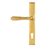 The The Fluted Slimline Exterior Door Handle in a Polished Brass Finish Shown From the Back The The Fluted Slimline Exterior Door Handle in a Polished Brass Finish Shown From the Back
