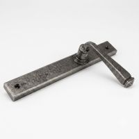 The Tapered Slimline Lever Espagnolette Door Latch in Pewter Shown on its Side 