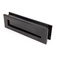 The Traditional 12 Inch Front Door Letter Plate - Antique Period Style Flap in a Black Finish Viewed from Behind