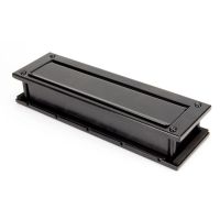 The Traditional 12 Inch Front Door Letter Plate - Antique Period Style Flap in a Black Finish Viewed from Underneath