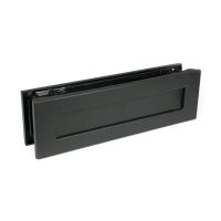 The Traditional 12 Inch Front Door Letter Plate - Antique Period Style Flap in a Matt Black Finish Shown from Behind