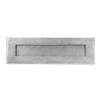 The Traditional 12 Inch Front Door Letter Plate - Antique Period Style Flap in a Pewter Finish Shown from the Front