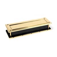 The Traditional 12 Inch Front Door Letter Plate - Antique Period Style Flap in a Polished Brass Finish Viewed from Underneath