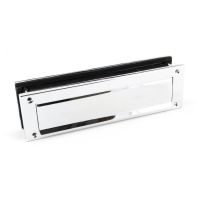 The Traditional 12 Inch Front Door Letter Plate - Antique Period Style Flap in a Polished Chrome Finish Viewed from the Front