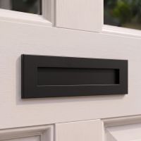 The Traditional 12 Inch Front Door Letter Plate with Antique Period Style Flap on a Classic White Wooden Front Door - Digital Illustration 