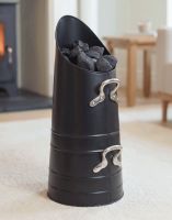 The Traditional "Norfolk" Coal Hod with Nickel Handles in a Modern Living Room with a Fireplace - Digital Illustration