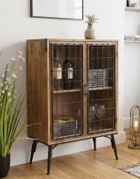 The Two Door Industrial Caged Cabinet in Modern Living Room with Wine and Books on Display - Digital Illustration