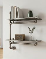The Urban Industrial Pipe Shelving Unit on a White Wall in a Modern Interior - Digital Illustration The Urban Industrial Pipe Shelving Unit on a White Wall in a Modern Interior - Digital Illustration