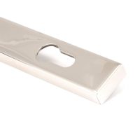 The Valen Lever Espagnolette Door Handle Set in Polished Stainless Steel Showing a Close up of the Keyhole