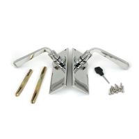 The Valen Lever Latch Door Handle Set in Polished Stainless Steel Shown With Supplied Parts including Spindles and Screws