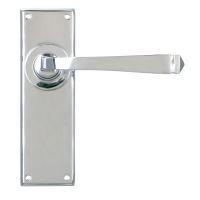 The Valen Lever Latch Door Handle Set in Polished Stainless Steel With Handle to The Right on a White Background