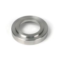 The Valen Tapered Sprung Handle Set on an Art Deco Rose in Satin Stainless Steel Showing the Rose Backplate