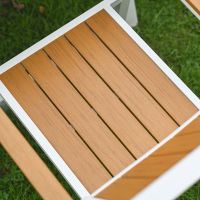 The Verve Quadrat 4 in Seater Outdoor Dining Set in White Showing the Slatted Seat