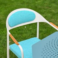 The Vortex Rotating Octagonal 4-Seater Outdoor Dining Set Showing the Curved Backrest of the White and Blue Chairs