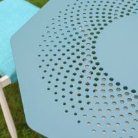 The Vortex Rotating Octagonal 4-Seater Outdoor Dining Set Showing the Perforated Rotating Metal Tabletop