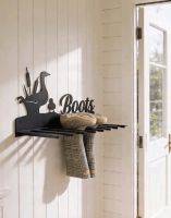 The Wall Mounted Duck Iron Boot Holder Fixed inside a Cream Coloured Wooden Porch - Digital Illustration 