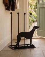 The Whippet Welly Rack in Black on a Stone Tile Cottage Hallway - Digital Illustration