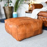 "The Wickesbury" Tan Leather Floor Pouffe in Situ