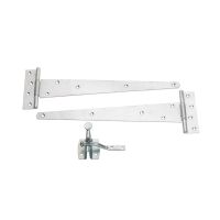 The Zinc Plated 350mm (14") Door Hardware Kit - Complete Tee Hinges & Auto Latch Pack on a White Background 