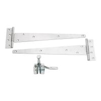 The Zinc Plated 450mm (18") Door Hardware Kit - Complete Tee Hinges & Auto Latch Pack on a White Background 