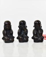 Three Graces of Zen in Cast Brass Set of Three with hand in shot for scale