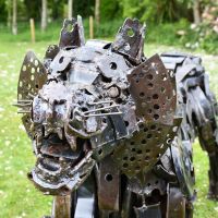 Close-up of the Face of the Tiger Recycled Metal Parts Sculpture Close-up of the Face of the Tiger Recycled Metal Parts Sculpture