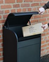 Titan Large Parcel box in Black Steel Open lid close up
