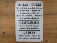 "Toilet Rules" Iron Sign in White