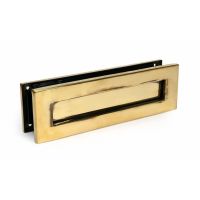 Traditional 12 Inch Front Door Letter Plate - Antique Period Style Flap in an Aged Brass Finish Viewed from Behind