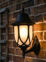 Traditional "Icy Splendor" Frosted Glass Bottom Fix Outdoor Wall Lantern Illuminated at Night
