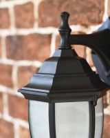 Close-Up of Traditional Black "Winter Frost" Aluminium Victorian Top Fix Wall Lantern