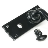 Close-Up of Traditional Black Bathroom Mortice Lock Door Handle Set