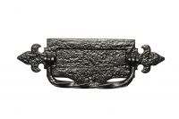 12 Inch Traditional Black Iron Fleur-De-Lys Letter Plate With Integral Knocker