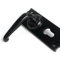 Left Hand Traditional Black Lever Euro Lock Door Handle