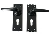 Traditional Black Lever Euro Lock Door Handle Set