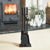 Traditional Black Slim Three Piece Companion Set In A Fireside Setting