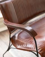 Traditional Cast Iron and Goats Leather Two Seater Chair in Tan Mango Wood Armrests