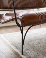Traditional Cast Iron and Goats Leather Two Seater Chair in Tan Frame Details