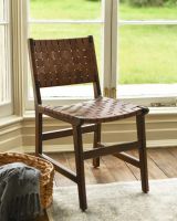 Traditional Cross Hatch Tan Leather Wooden Chair