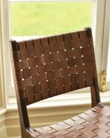 Traditional Cross Hatch Tan Leather Wooden Chair Backrest