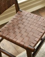 Traditional Cross Hatch Tan Leather Wooden Chair Seat Detail