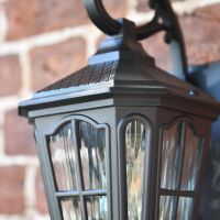 Close-Up of Traditional "Fishhook" Vintage Black Outdoor Top Fix Wall Lantern Close-Up of Traditional "Fishhook" Vintage Black Outdoor Top Fix Wall Lantern