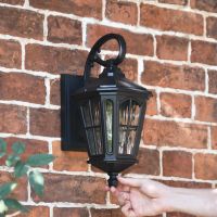 Scale Shot of Traditional "Fishhook" Vintage Black Outdoor Top Fix Wall Lantern Scale Shot of Traditional "Fishhook" Vintage Black Outdoor Top Fix Wall Lantern