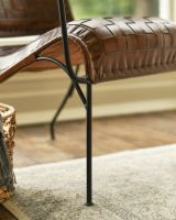 Traditional Hand Woven Tan Leather and Iron Arm Chair Iron Frame Close Up