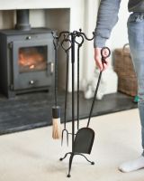 Scale Shot of Traditional "Hillingdon" Black Four Piece Companion Set with Looped Handles Scale Shot of Traditional "Hillingdon" Black Four Piece Companion Set with Looped Handles