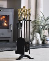 Traditional Polished Brass & Black Companion Set 56cm