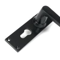 Close-Up of Traditional Smooth Black Lever Euro Lock Door Handle Set - Large